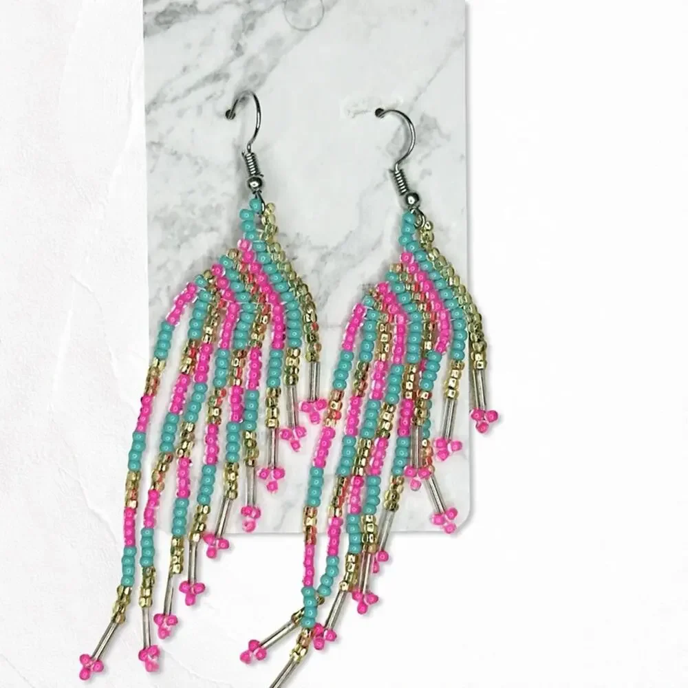 6674. Hot Pink Seed Bead Earrings